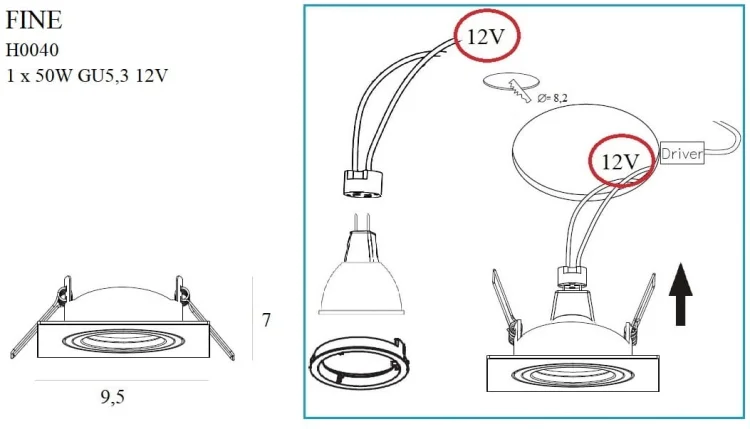 Maxlight Fine H0040 Oprawa Podtynkowa rys techniczny
