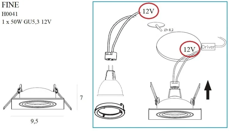 Maxlight Fine H0041 Oprawa Podtynkowa Chrom rys technicnzy