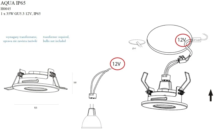 Maxlight Aqua H0045 Oprawa Podtynkowa IP65 rys techniczny