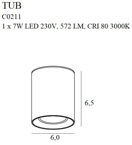 Maxlight Tub C0211 Lampa Sufitowa Okrągła Czarna + Pierścień Ozdobny Złoty RC0155/C0156 Gold rys techniczny