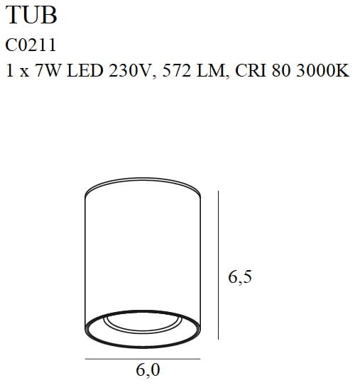 Maxlight Tub C0211 Lampa Sufitowa Okrągła Czarna + Pierścień Ozdobny Złoty RC0155/C0156 Gold rys techniczny