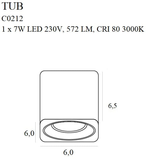 Maxlight Tub C0212 Lampa Sufitowa Kwadratowa Czarna + Pierścień Ozdobny Złoty RC0155/C0156 Gold rys techniczny