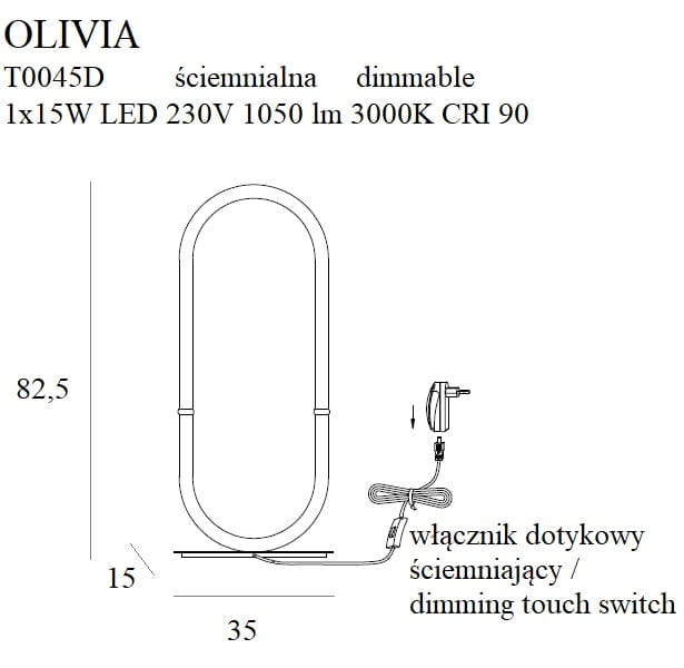 Maxlight Olivia T0045D Lampa stołowa rys techniczny