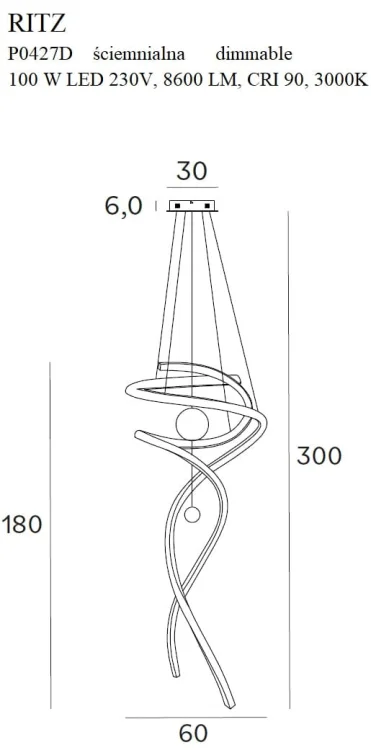 Maxlight Ritz P0427D Lampa Wisząca rys techniczny