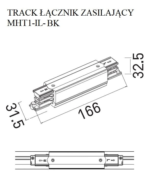 Maxlight Łącznik Prosty Zasilający Czarny MHT1-IL-BK rys techniczny