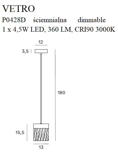 Maxlight Vetro P0428D Lampa Wisząca rys techniczny