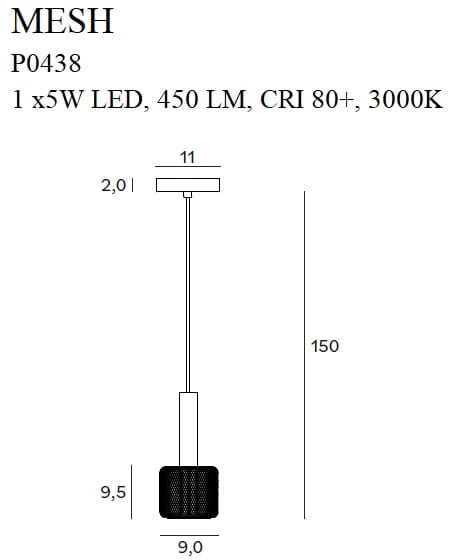 Maxlight Mesh P0438 Lampa Wisząca rys techniczny