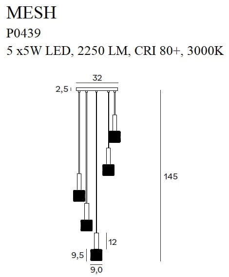 Maxlight Mesh P0439 Lampa Wisząca rys techniczny
