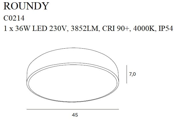 Maxlight Roundy C0214 Plafon Czarny IP54 rys techniczny