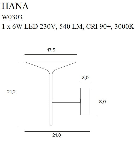 Hana W0303 Kinkiet Czarny rys techniczny