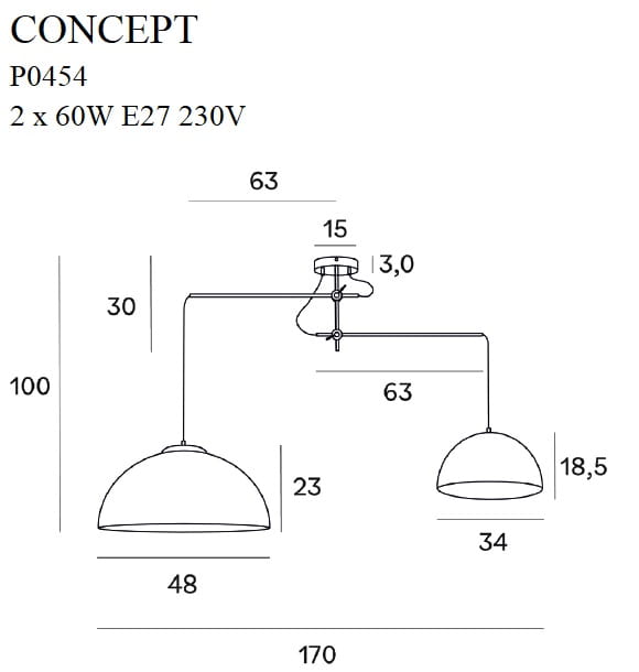 Maxlight Concept P0454 Lampa Wisząca Złota rys techniczny