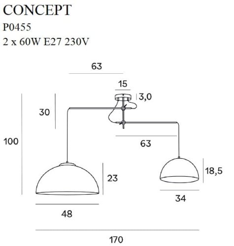 Maxlight Concept P0455 Lampa Wisząca Czarna rys techniczny