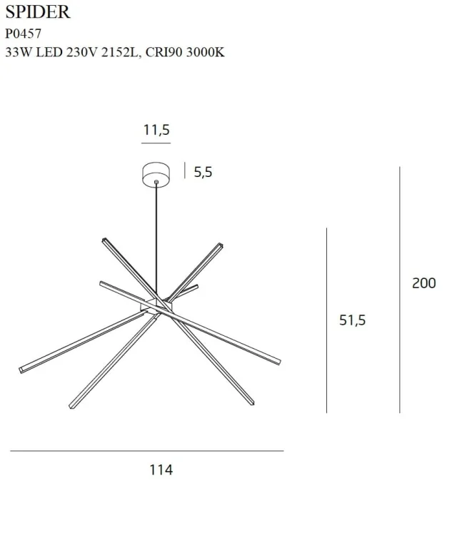 Maxlight Spider P0457 Lampa Wisząca Złota rys techniczny