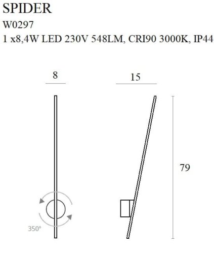 Maxlight Spider W0297 Kinkiet Złoty rys techniczny