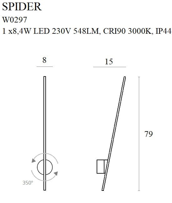Maxlight Spider W0297 Kinkiet Złoty rys techniczny