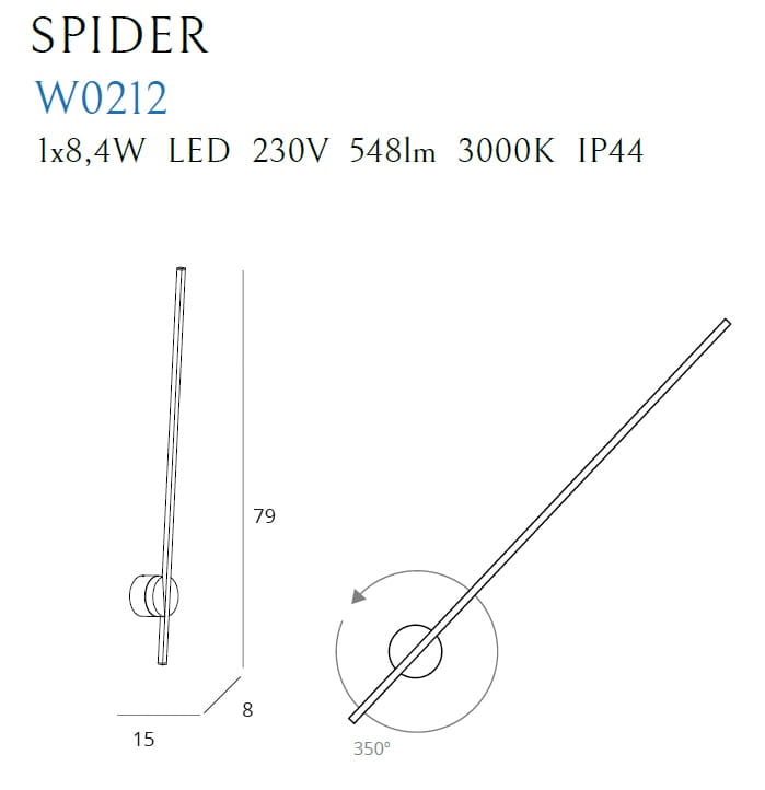 Maxlight Spider W0212 Kinkiet Biały rys techniczny