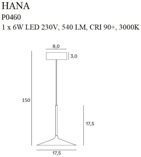 Maxlight Hana P0460 Lampa Wisząca Złota rys techniczny