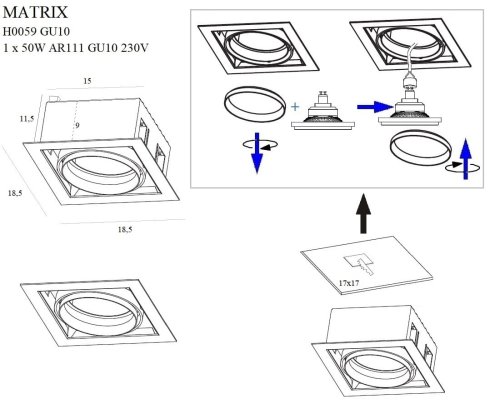 Maxlight Matrix I WH H0059 Oprawa Podtynkowa rys techniczny