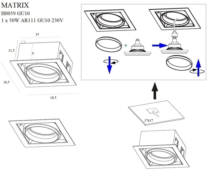 Maxlight Matrix I WH H0059 Oprawa Podtynkowa rys techniczny