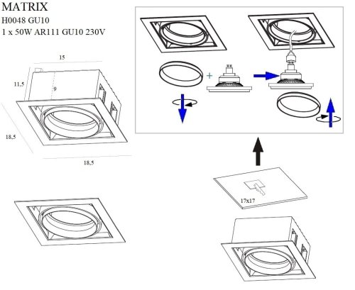 Maxlight Matrix I H0048 Oprawa Podtynkowa Czarna rys techniczny