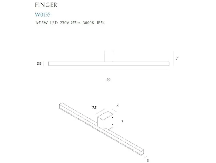 Maxlight Finger W0155 Kinkiet Mały Biały IP54 rys techniczny