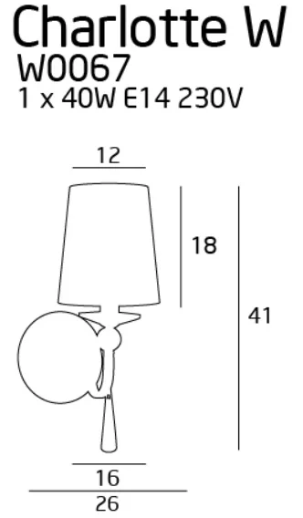 Maxlight Charlotte W0067 Kinkiet Chrom rys techniczny