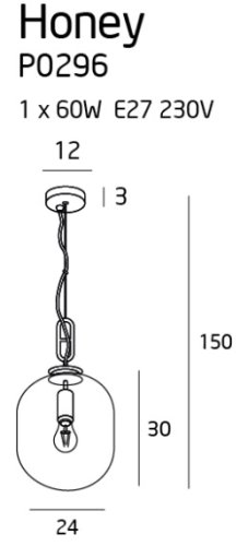 Maxlight Honey Smoky P0296 Lampa Wisząca rys techniczny