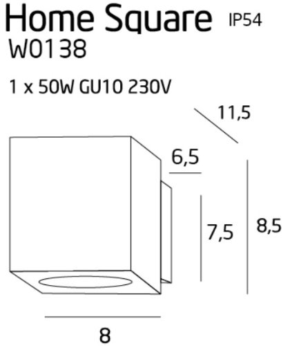 Maxlight Home Square W0138 WH Kinkiet rys techninczy