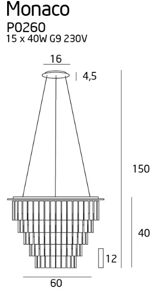 Maxlight Monaco P0260 Lampa Wisząca rys techniczny
