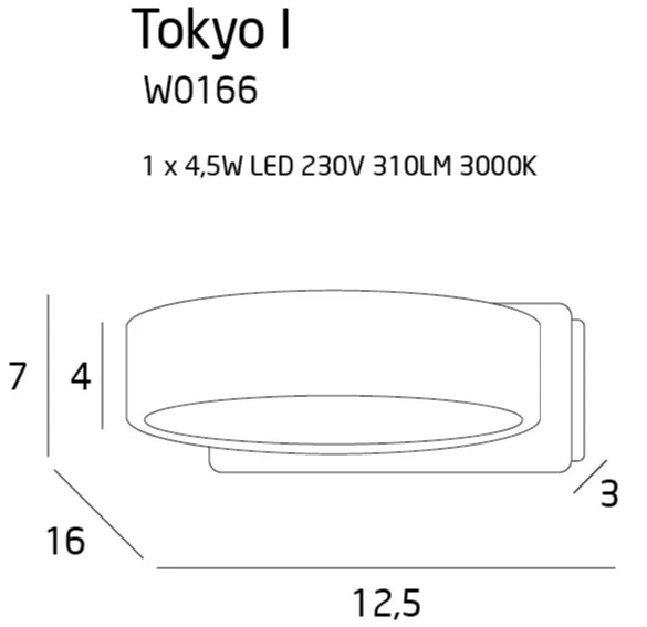 Maxlight Tokyo I W0166 Kinkiet Biały  rys techniczny