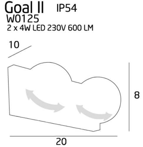 Maxlight Goal II W0125 Kinkiet Biały IP54 rys techniczny